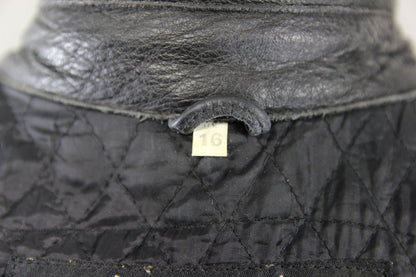 CLASSIC RIDER BLACK LEATHER BIKER JACKET WITH REMOVABLE BACK PROTECTOR: SIZE 16