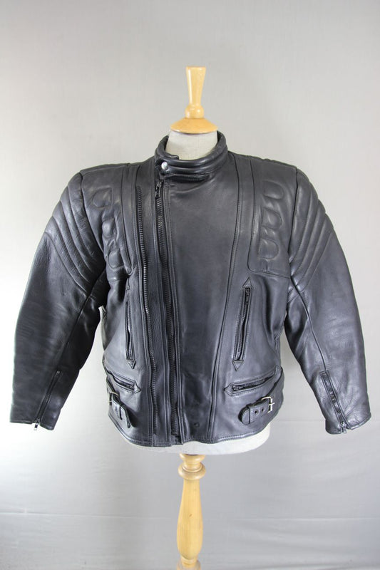 OKITO MERCURY SPORTS BLACK LEATHER BIKER JACKET WITH BACK PROTECTOR 44-46 IN/XL