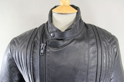 FRANK THOMAS RAWHIDE BLACK STEERHIDE LEATHER BIKER JACKET 38-40 INCH