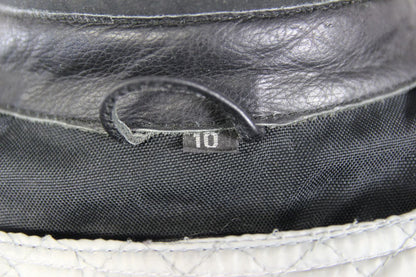 FIGO BLACK & SILVER LEATHER BIKER JACKET WITH ARMOUR & THERMAL LINING: SIZE 10
