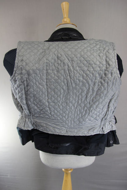 FIGO BLACK & SILVER LEATHER BIKER JACKET WITH ARMOUR & THERMAL LINING: SIZE 10