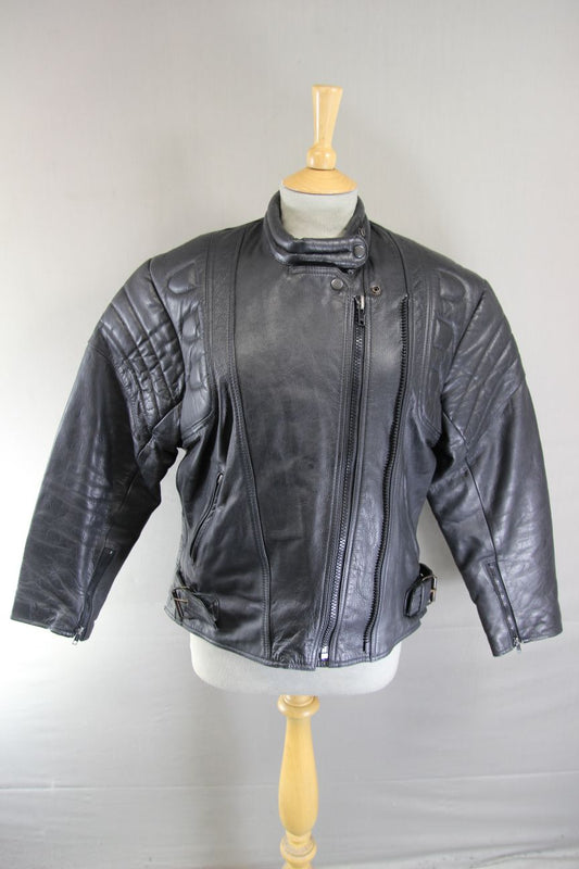 LADIES MDK CLASSIC BLACK LEATHER BIKER JACKET 40-42 INCH CHEST/SIZE 18