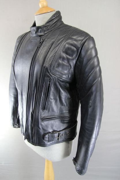 CLASSIC BUFFALO BLACK LEATHER BIKER JACKET 34-36 INCH/SIZE 12