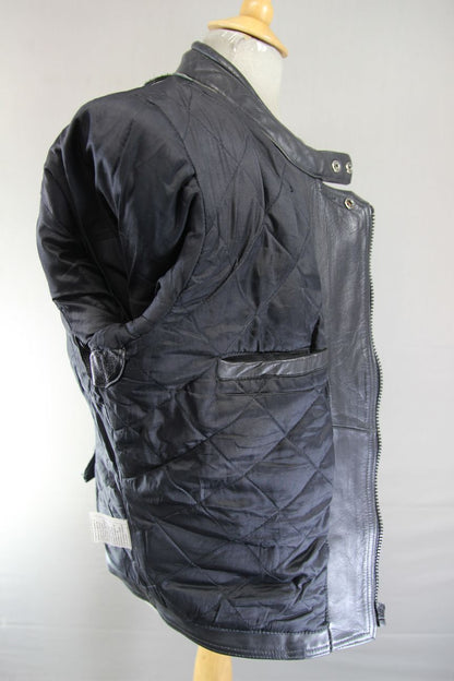 CLASSIC EURO STYLE BLACK LEATHER BIKER JACKET WITH BACK PROTECTOR 38-40 INCH/MED