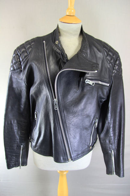 VINTAGE 1970's CLASSIC BLACK LEATHER BIKER JACKET 42 INCH CHEST