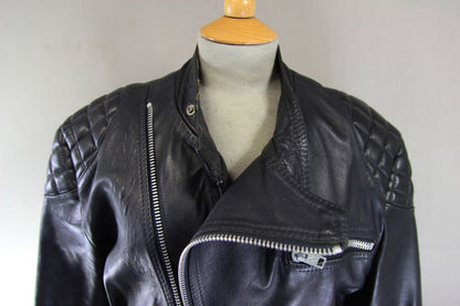 VINTAGE 1970's CLASSIC BLACK LEATHER BIKER JACKET 42 INCH CHEST