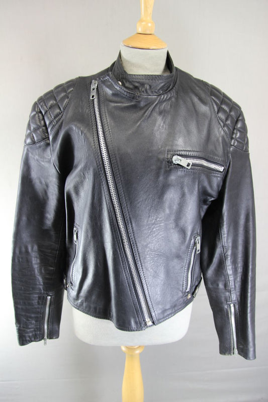 VINTAGE 1970's CLASSIC BLACK LEATHER BIKER JACKET 42 INCH CHEST