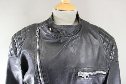 VINTAGE 1970's CLASSIC BLACK LEATHER BIKER JACKET 42 INCH CHEST