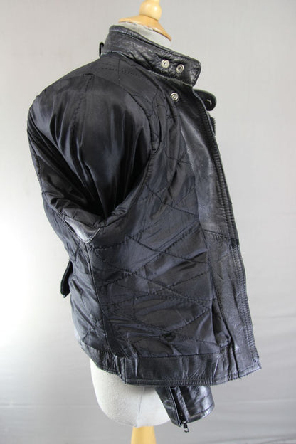 CLASSIC AKITO T-FORCE BLACK LEATHER BIKER JACKET: SIZE 14/36 INCH CHEST