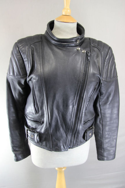 CLASSIC SPORTEX A5 BLACK LEATHER BIKER JACKET 38 INCH CHEST