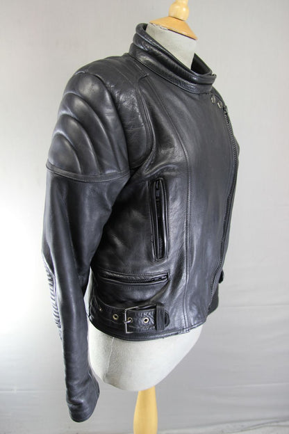 CLASSIC SPORTEX A5 BLACK LEATHER BIKER JACKET 38 INCH CHEST