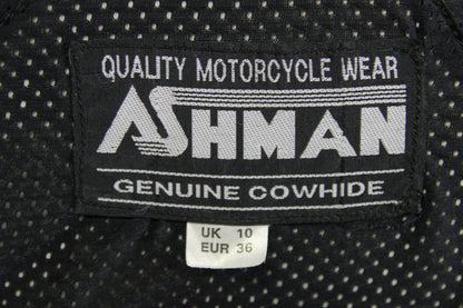 ASHMAN BLACK COWHIDE LEATHER BIKER JACKET WITH REMOVABLE PROTECTORS: SIZE 10