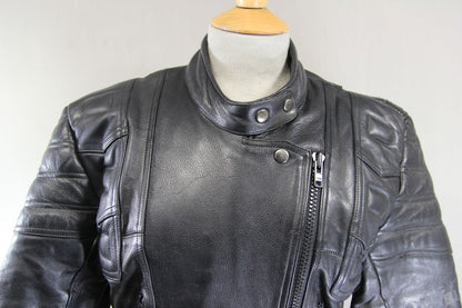 EURO STYLE CLASSIC BLACK LEATHER BIKER JACKET: SIZE 14