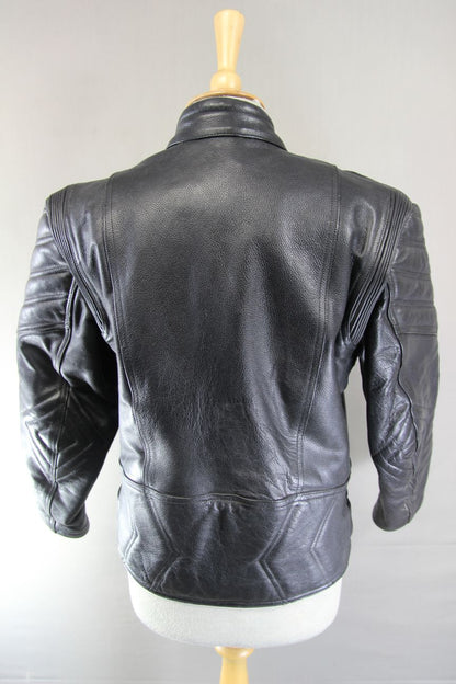 EURO STYLE CLASSIC BLACK LEATHER BIKER JACKET: SIZE 14