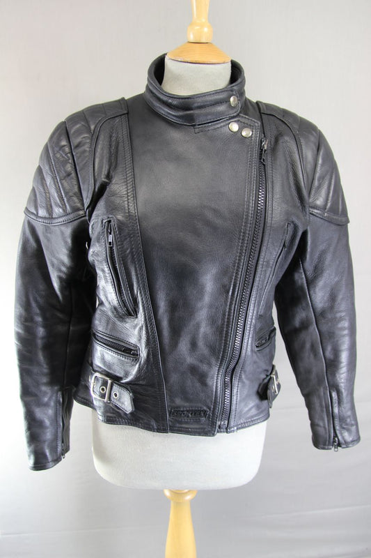 CLASSIC SPORTEX A5 BLACK LEATHER BIKER JACKET: SIZE 16/36-38 INCH CHEST