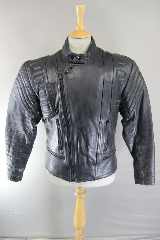 AKITO CLASSIC BLACK LEATHER BIKER JACKET 38 INCH CHEST