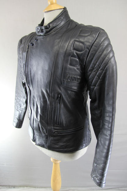 AKITO CLASSIC BLACK LEATHER BIKER JACKET 38 INCH CHEST