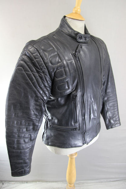 AKITO CLASSIC BLACK LEATHER BIKER JACKET 38 INCH CHEST