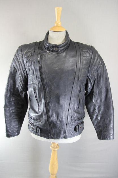 CLASSIC BLACK COWHIDE LEATHER BIKER JACKET 42-44 INCH CHEST