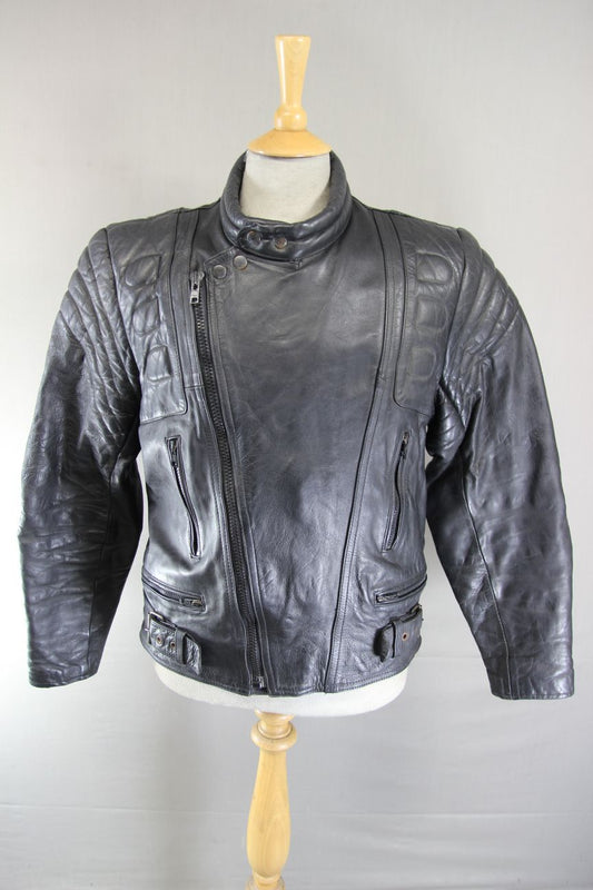 CLASSIC BLACK COWHIDE LEATHER BIKER JACKET 42-44 INCH CHEST