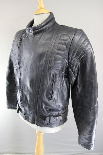 CLASSIC BLACK COWHIDE LEATHER BIKER JACKET 42-44 INCH CHEST