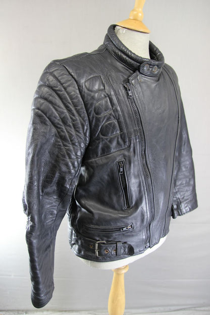 CLASSIC BLACK COWHIDE LEATHER BIKER JACKET 42-44 INCH CHEST