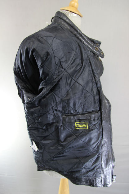 CLASSIC BLACK COWHIDE LEATHER BIKER JACKET 42-44 INCH CHEST