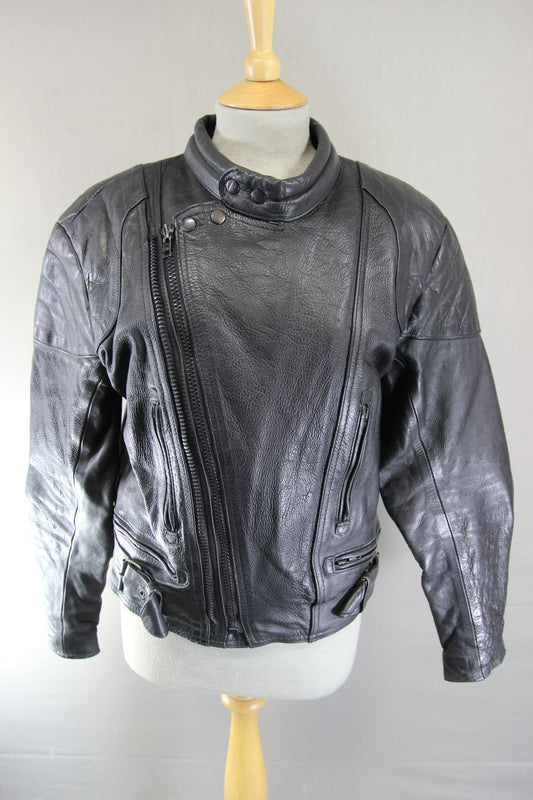STARZ CLASSIC BLACK LEATHER BIKER JACKET 34-36 INCH CHEST/SMALL