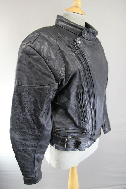 STARZ CLASSIC BLACK LEATHER BIKER JACKET 34-36 INCH CHEST/SMALL