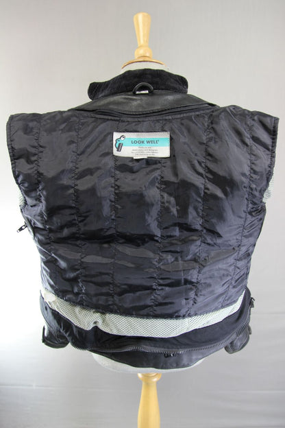 LOOKWELL BLACK & BLUE LEATHER BIKER JACKET WITH CE ARMOUR/THERMAL LINING 36-38IN