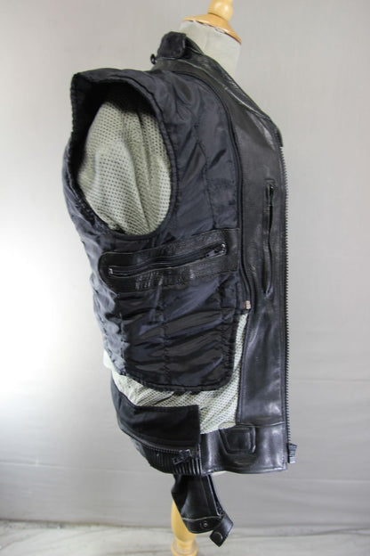 LOOKWELL BLACK & BLUE LEATHER BIKER JACKET WITH CE ARMOUR/THERMAL LINING 36-38IN