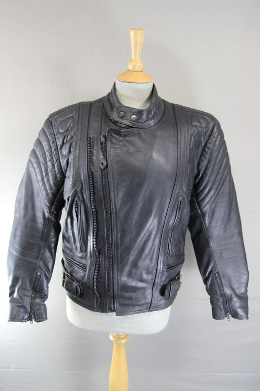 CUSTOMISED LION BY SPOTLITE LEATHERS CLASSIC BLACK BIKER JACKET 38-40 INCH CHEST