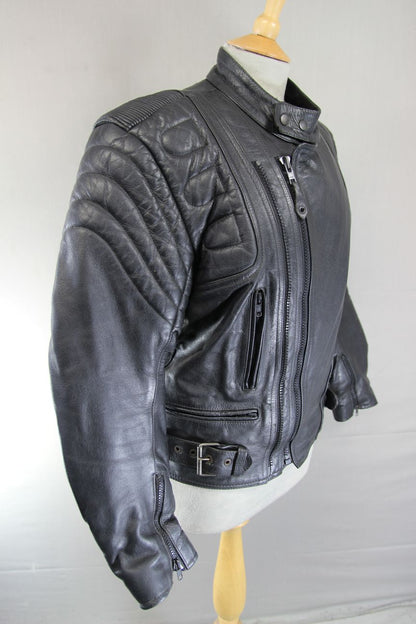 CUSTOMISED LION BY SPOTLITE LEATHERS CLASSIC BLACK BIKER JACKET 38-40 INCH CHEST