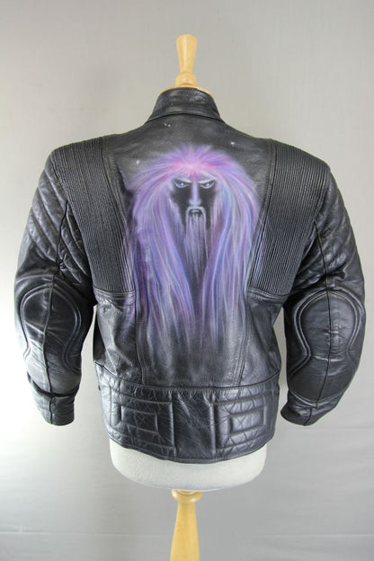 CUSTOMISED LION BY SPOTLITE LEATHERS CLASSIC BLACK BIKER JACKET 38-40 INCH CHEST