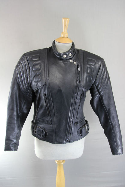 CLASSIC J&S LEATHERS BLACK BIKER JACKET: SIZE 14/36 INCH CHEST