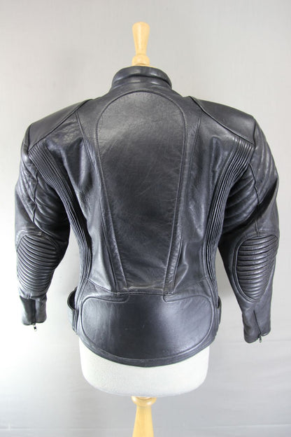 CLASSIC J&S LEATHERS BLACK BIKER JACKET: SIZE 14/36 INCH CHEST