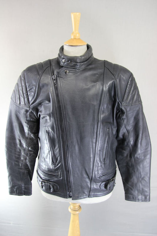 CLASSIC BLACK LEATHER BIKER JACKET 38-40 INCH CHEST