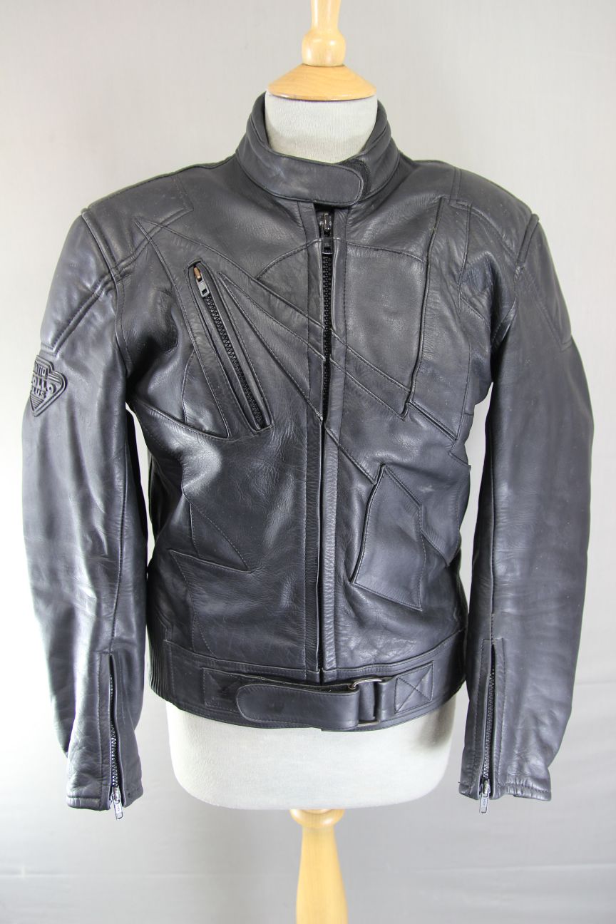 AKITO APOLLO PLUS BLACK LEATHER BIKER JACKET WITH BACK & ELBOW PROTECTORS 36 IN