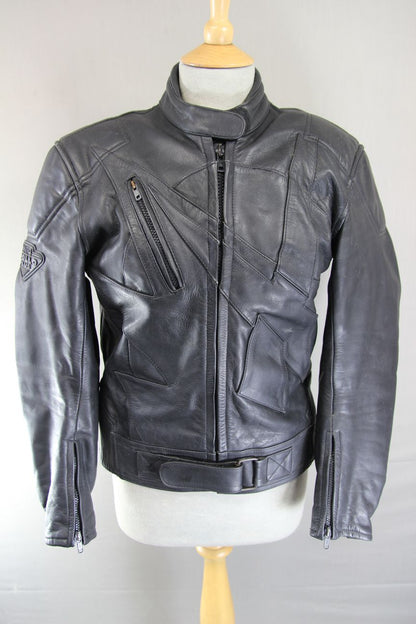AKITO APOLLO PLUS BLACK LEATHER BIKER JACKET WITH BACK & ELBOW PROTECTORS 36 IN