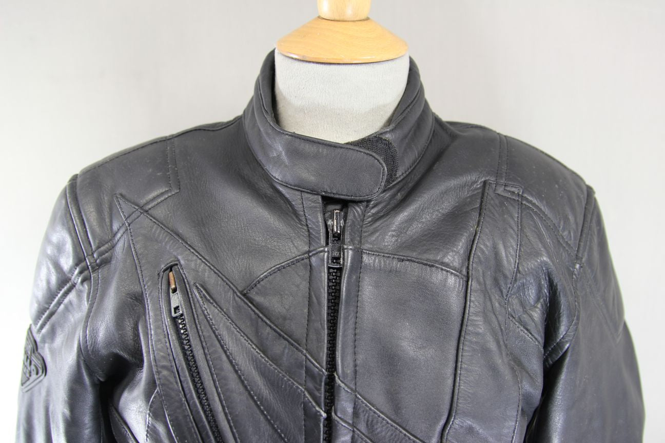 AKITO APOLLO PLUS BLACK LEATHER BIKER JACKET WITH BACK & ELBOW PROTECTORS 36 IN
