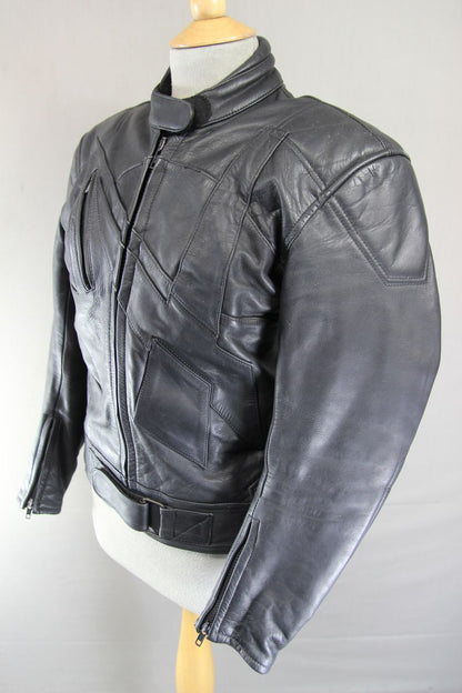 AKITO APOLLO PLUS BLACK LEATHER BIKER JACKET WITH BACK & ELBOW PROTECTORS 36 IN