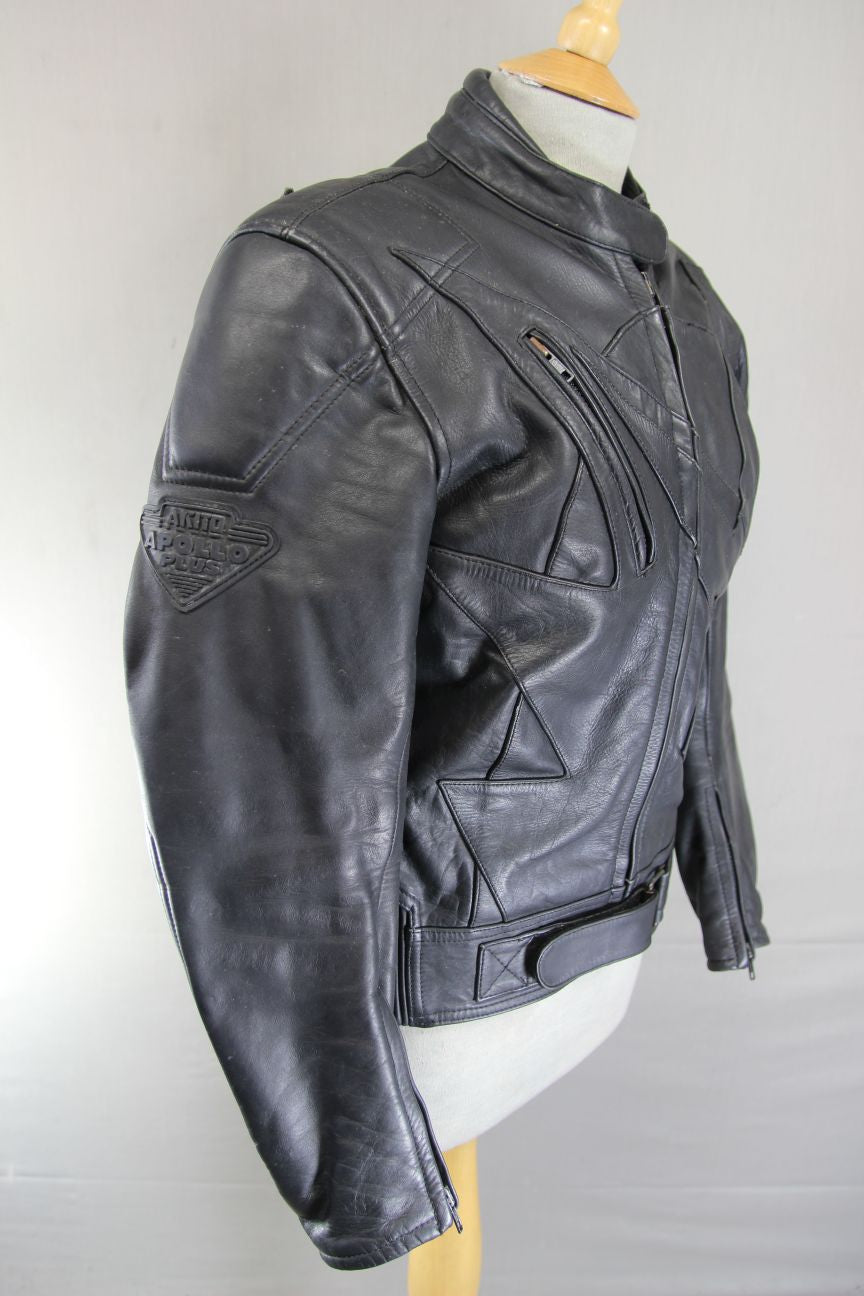 AKITO APOLLO PLUS BLACK LEATHER BIKER JACKET WITH BACK & ELBOW PROTECTORS 36 IN