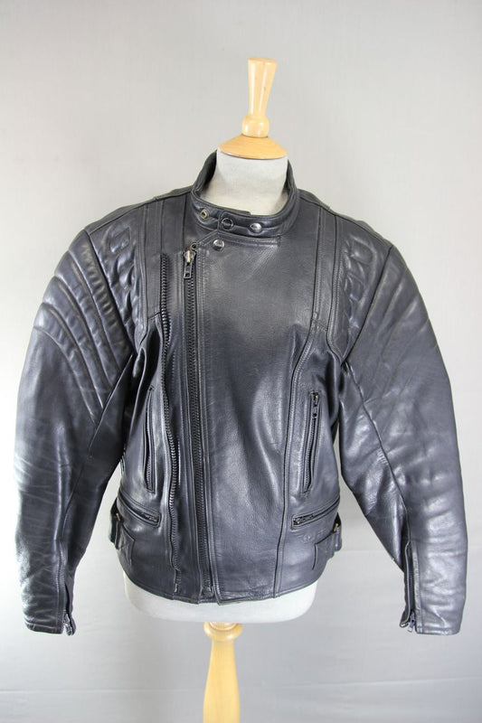 RICHA CLASSIC BLACK LEATHER BIKER JACKET 38-40 INCH CHEST/MEDIUM