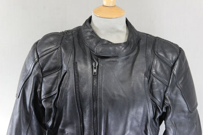ASHY CLASSIC BLACK LEATHER VENTILATED BIKER JACKET WITH PROTECTORS 36-38 INCH