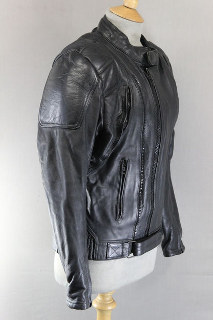 ASHY CLASSIC BLACK LEATHER VENTILATED BIKER JACKET WITH PROTECTORS 36-38 INCH