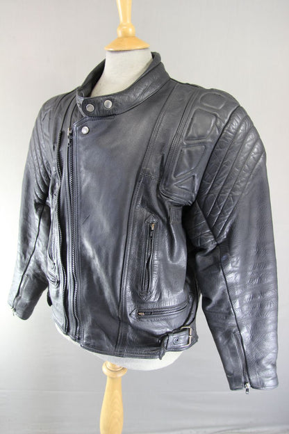 AKITO CLASSIC BLACK LEATHER BIKER JACKET WITH BACK PROTECTOR 42-44 INCH CHEST
