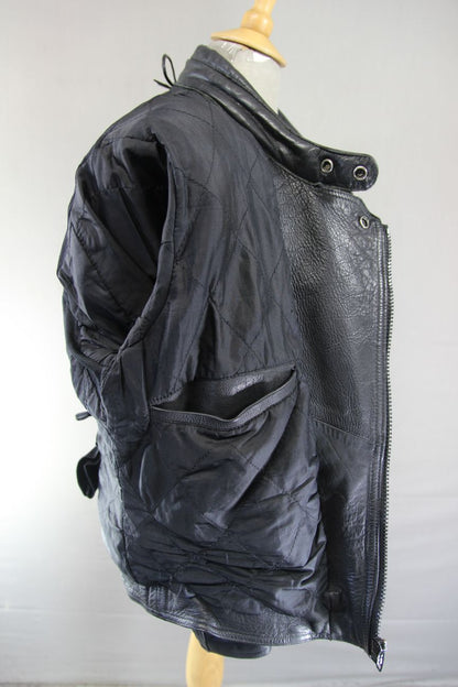 AKITO CLASSIC BLACK LEATHER BIKER JACKET WITH BACK PROTECTOR 42-44 INCH CHEST