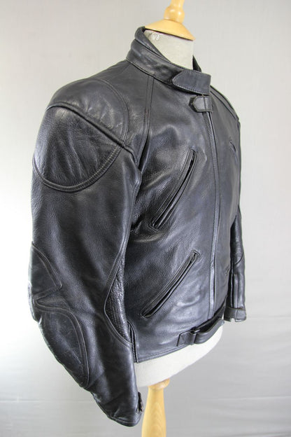 CLASSIC RIDER BLACK LEATHER BIKER JACKET WITH REMOVABLE BACK PROTECTOR 40 INCH