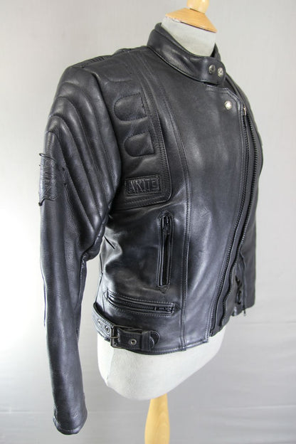 AKITO MERCURY PLUS BLACK LEATHER BIKER JACKET WITH BACK PROTECTOR: SIZE 10