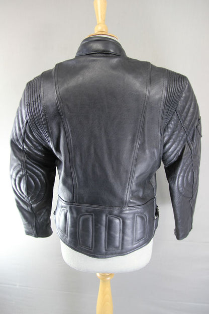 AKITO MERCURY PLUS BLACK LEATHER BIKER JACKET WITH BACK PROTECTOR: SIZE 10